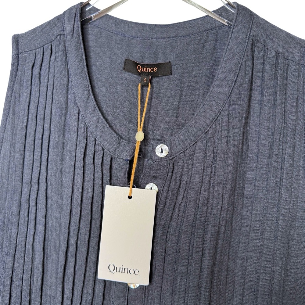 NEW Quince 100% Cotton Gauze Sleeveless Indigo Women’s Swing Mini Dress Sz S - Picture 4 of 15